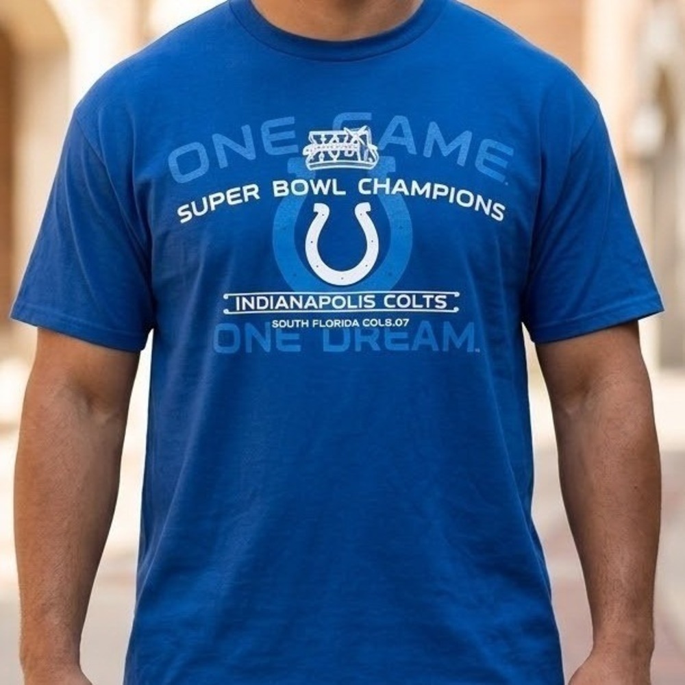 Indianapolis Colts Super Bowl XLI Champions T-Shirt Blue Delta Magnum Weight 2XL